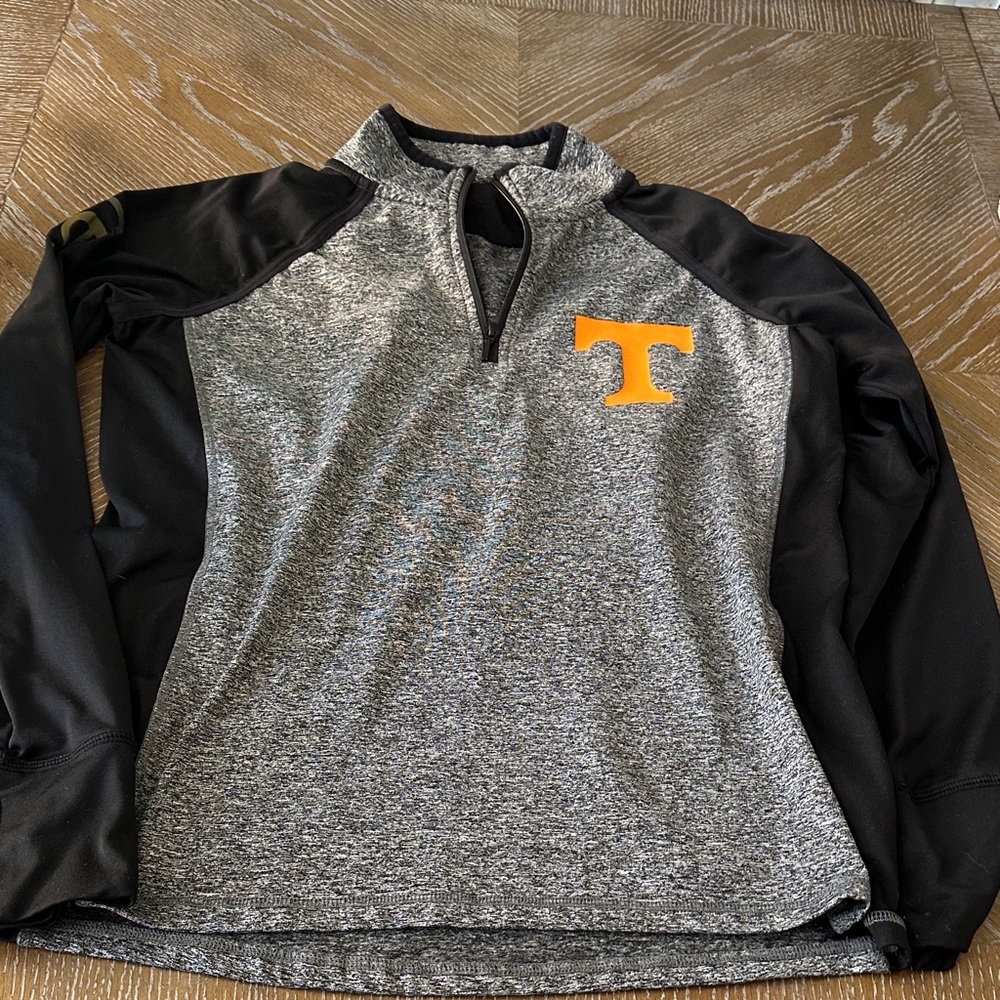Gray and Black Quarter-Zip Pullover with Orange T Logo